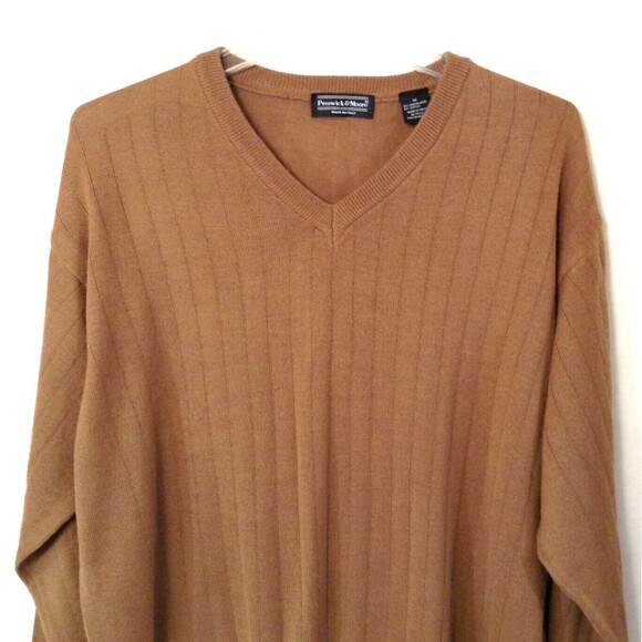 Preswick & Moore Merino Wool Sweater Mn 2XL Brown Pullover V-neck Preppy Italy - Picture 4 of 12